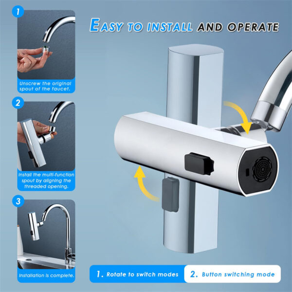 Kitchen Faucet Waterfall Outlet Splash Proof Universal Rotating Bubbler Multifunctional Water Nozzle Extension Kitchen Gadgets - Image 9